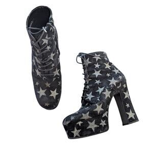 Saint Laurent Candy Suede Star Lace-up Ankle Platform Boots, size EU38/US8